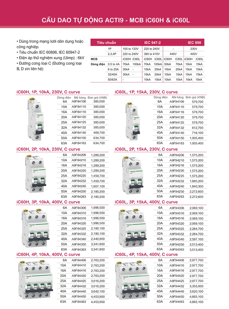 Aptomat schneider mcb acti9 mcb ic60h ic60l