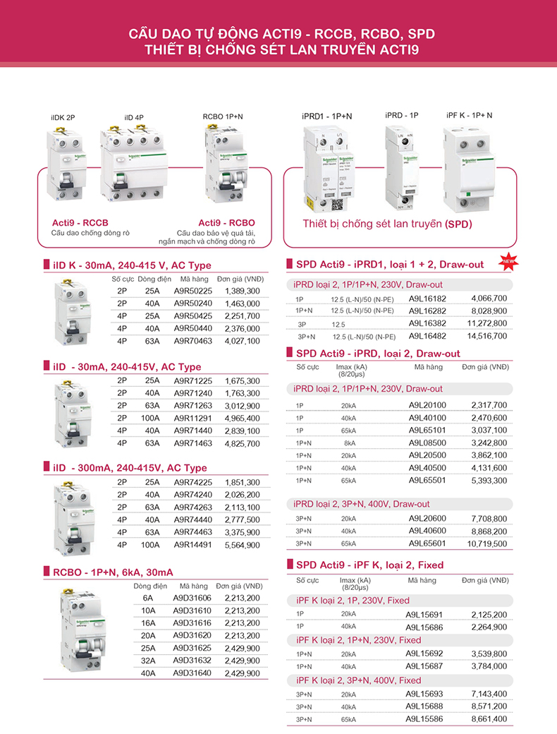 Aptomat schneider acti9 rccb rcbo spd chống sét