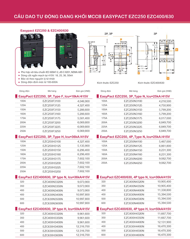 Aptomat schneider mccb ezc250 ezc400 630