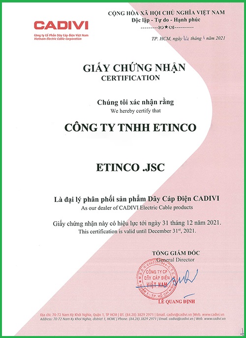Etinco là đại lý của Cadivi