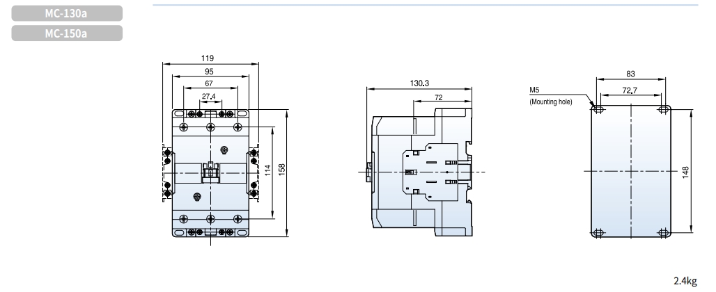 kich thuoc contactor ls mc-130a mc-150a