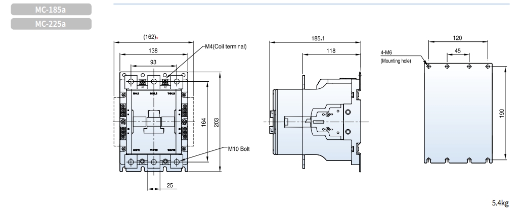 kich thuoc contactor ls mc-185a mc-225a