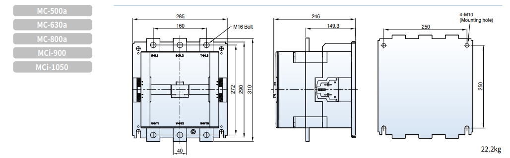 kich thuoc contactor ls mc-500a mc-630a mc-800a mci-900 mci-1050