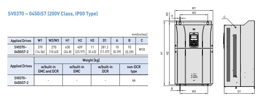 kich thuoc bien tan ls is7 ip21 type 37kw 45kw 200v ip00