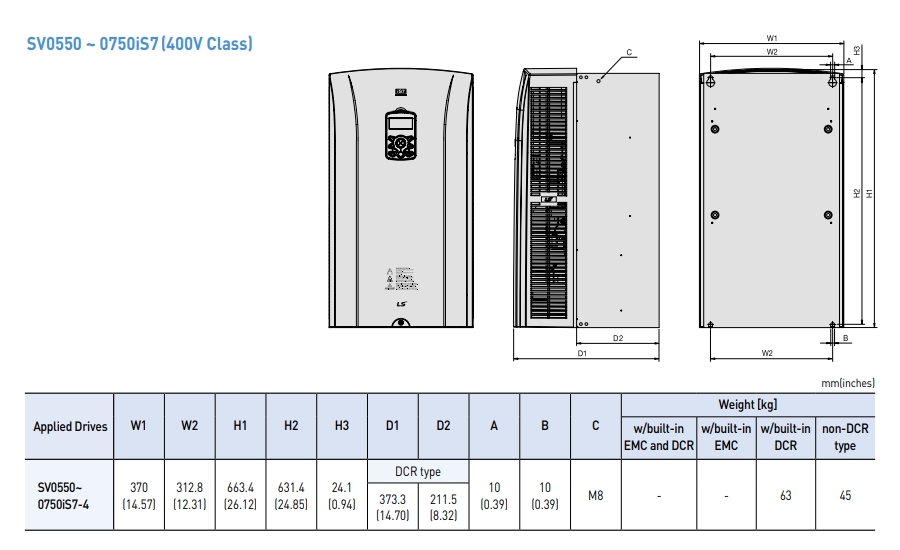 kich thuoc bien tan ls is7 ip21 type 55kw 75kw 400v