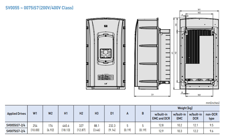 kich thuoc bien tan ls is7 ip54 type 5.5kw 7.5kw 200v 400v