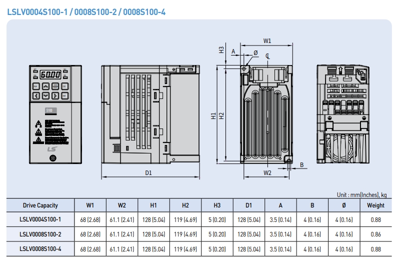 kich thuoc bien tan ls s100 ip20 0.4kw-1 0.75kw-2 0.75kw-4
