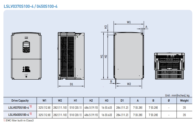 kich thuoc bien tan ls s100 ip20 37kw-4 45kw-4 emc filter