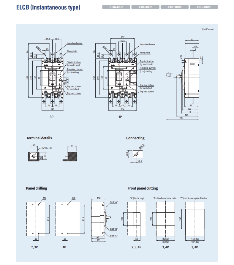 elcb ls ebn400c ebs400c ebh400c ebl400c instantaneous type kich thuoc cad