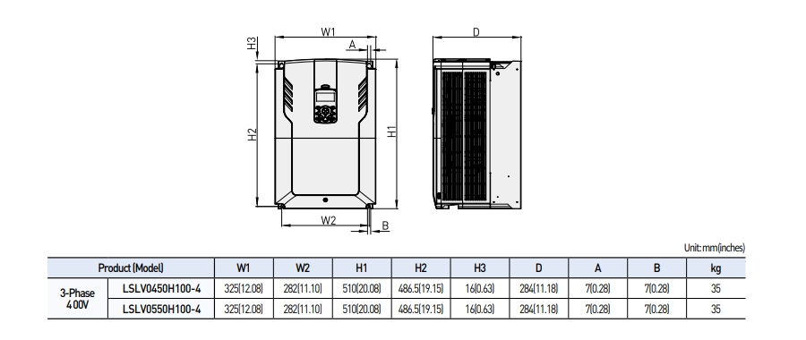 kich thuoc bien tan ls h100 ip20 45kw-4 55kw-4