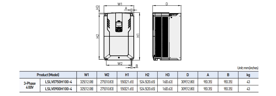 kich thuoc bien tan ls h100 ip20 75kw-4 90kw-4