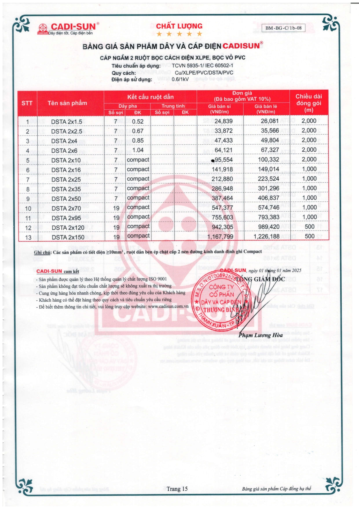bang gia day cap dien cadisun 2025-1