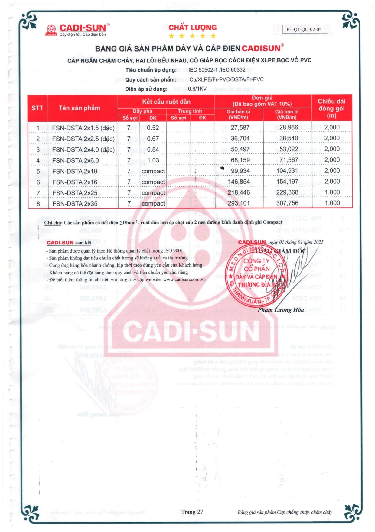 bang gia day cap dien cadisun 2025-1