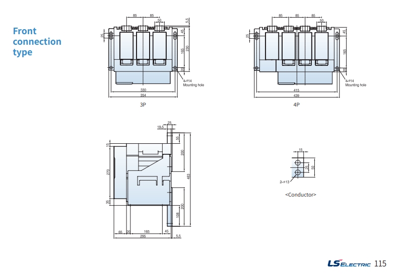 acb ls fixed type 2000af 630-1600a ah-an-as 06-16d front connection type