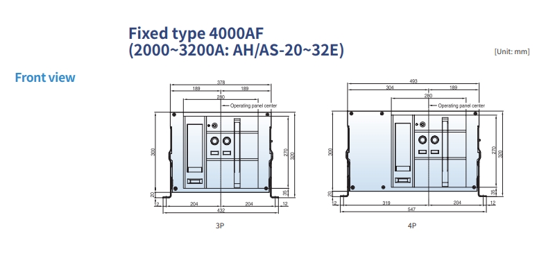 acb ls fixed type 4000af 2000-3200a ah-as 20-32e front view
