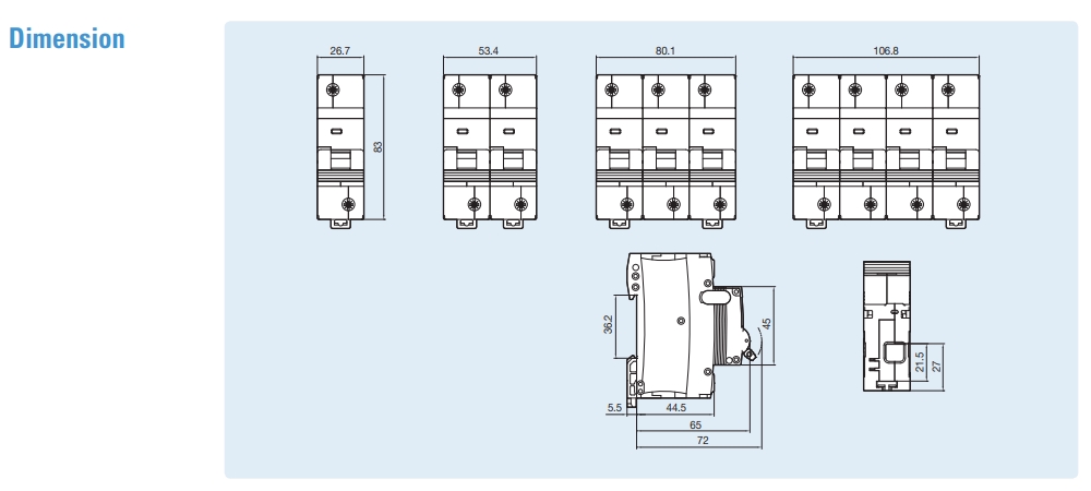 mcb ls la125h 1p 2p 3p 4p kich thuoc