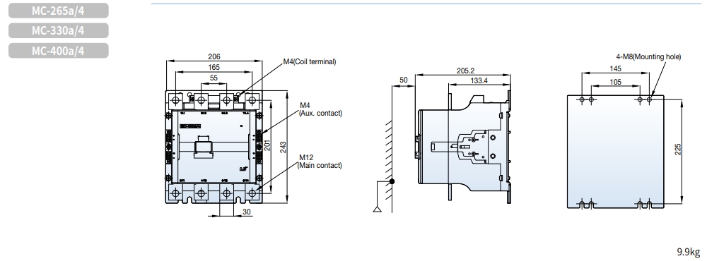kich thuoc contactor ls mc-265a4 mc-330a4 mc-400a4